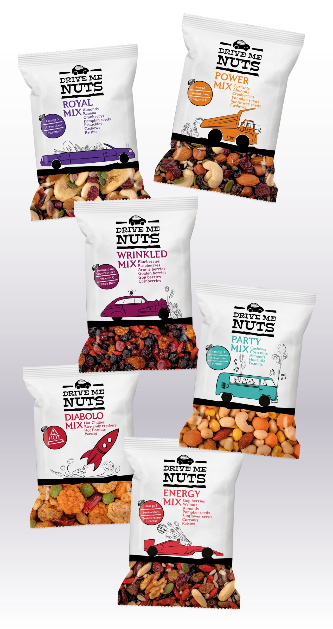 Drive me nuts dry food mixes packaging design