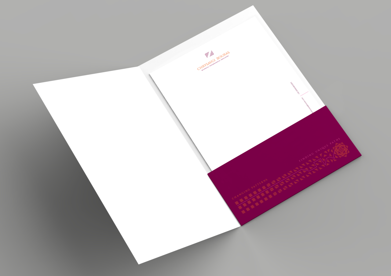 Corporate folder design for Chrysavgi Bouras bilingual psychological educator