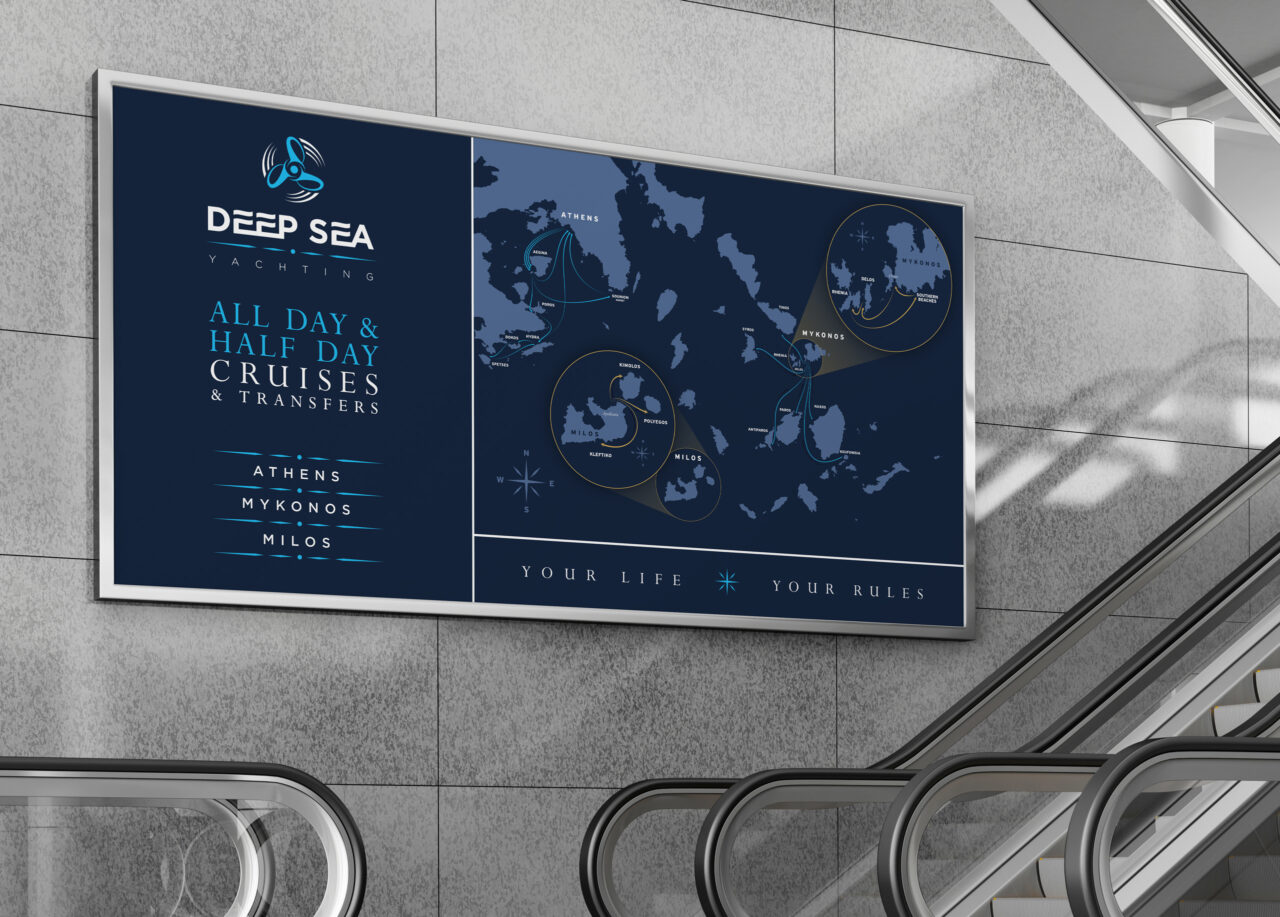 Backlit wall banner design and custom map design for Deep Sea yachting