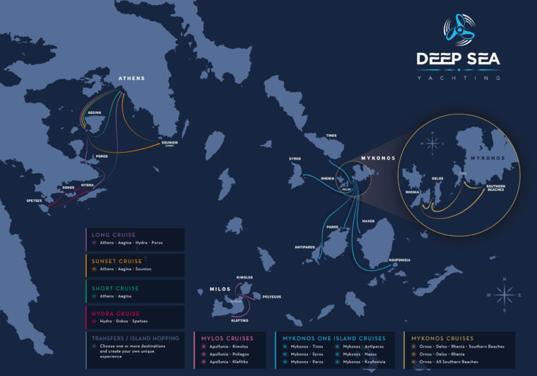 Custom yachting routes map design for Deep Sea