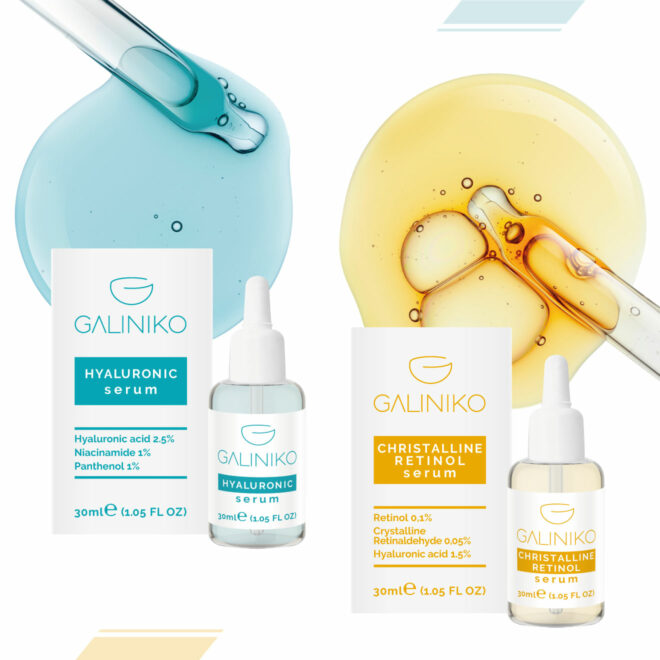 Galiniko advanced cosmeceuticals hyaluronic and retinol serum branding and packaging design