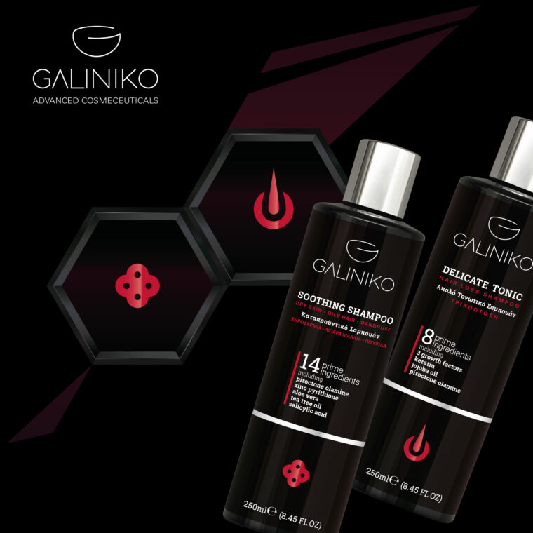 Galiniko soothing dandruff shampoo brand identity and packaging label design