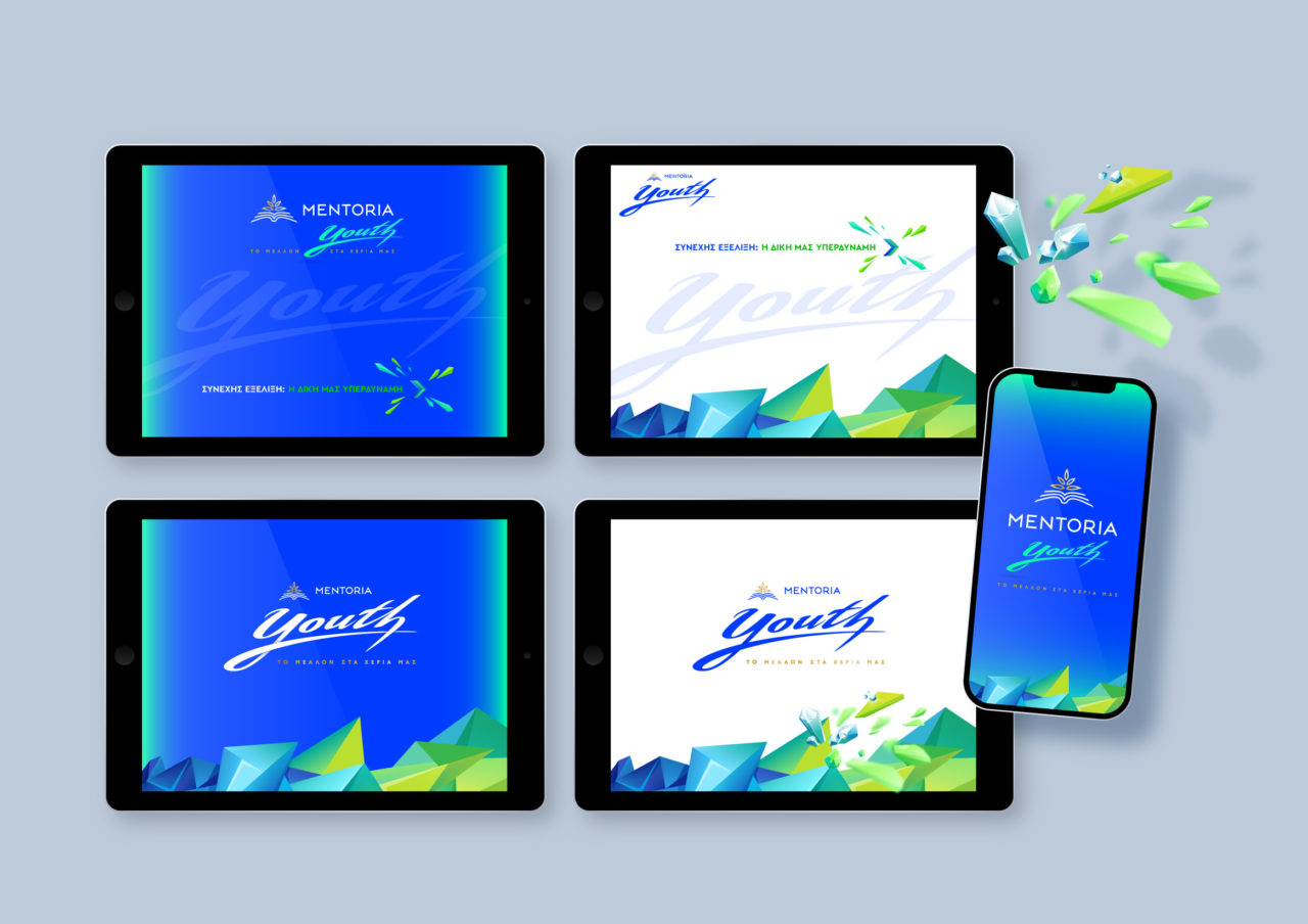 Tablet and mobile digital preview of Mentoria youth visual branding