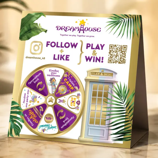 Custom designed branded prize wheel created for Dreamhouse